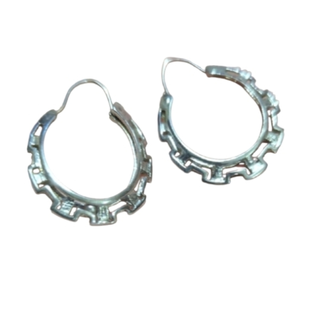 Elegant Silver Gear Hoop Earrings  Steampunk / Industrial Style Statement Hoops